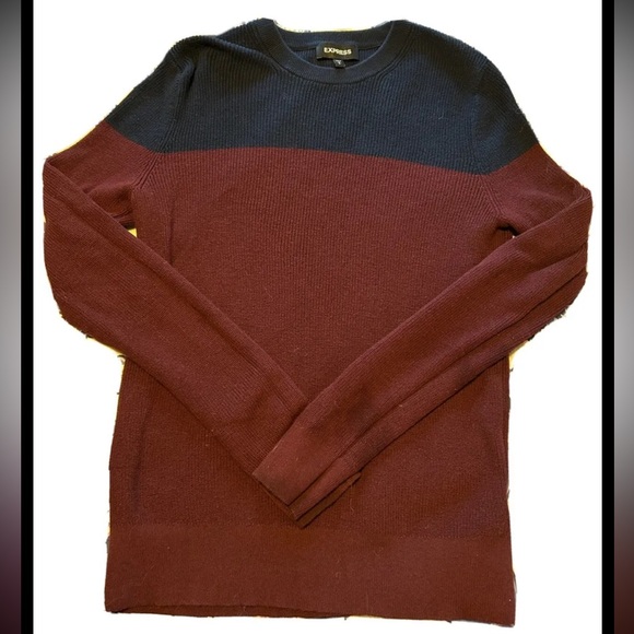 EXPRESS Mens Size S Burgundy/Dark blue 100% Cotton Pullover Sweater Crew Neck - Picture 1 of 9